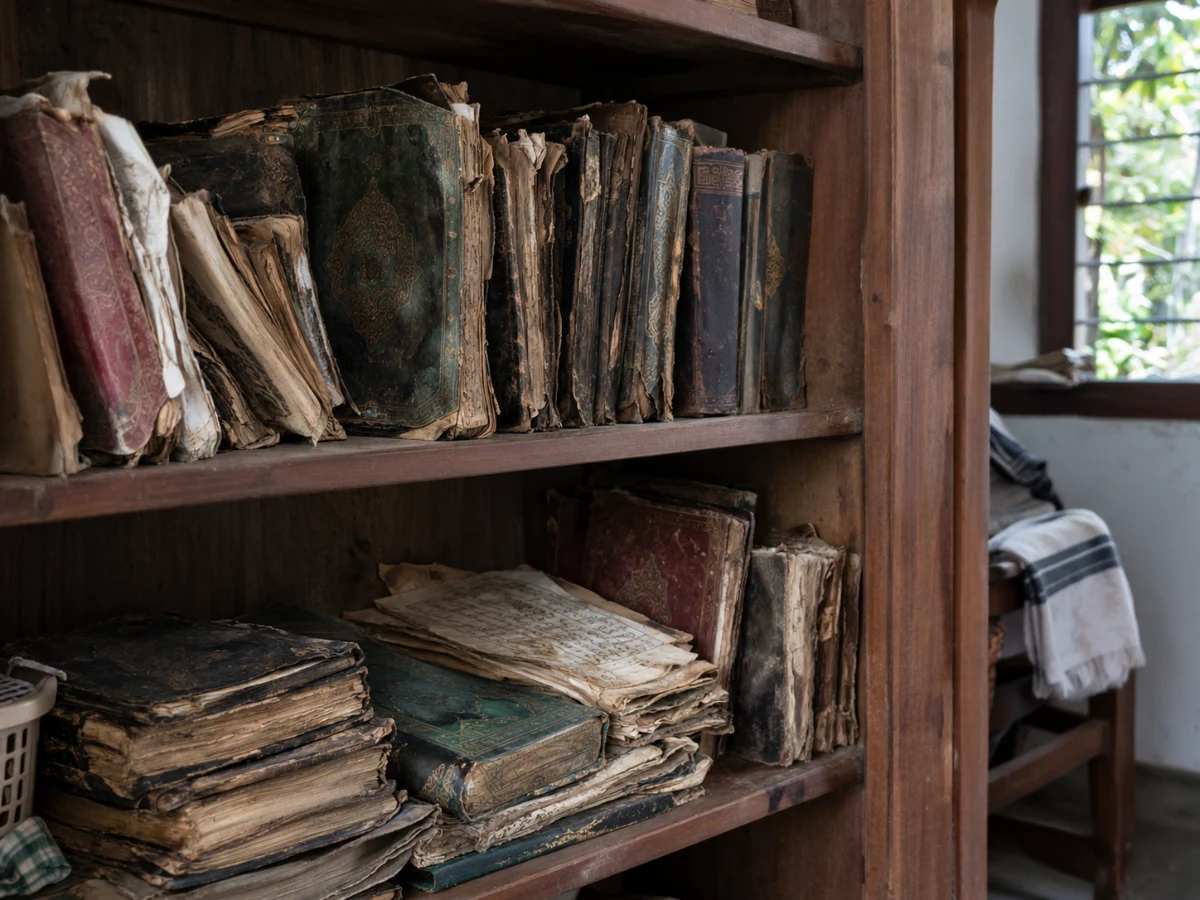 Batch A2 Picture 12 — Old unused Mus’haf copies on household shelf